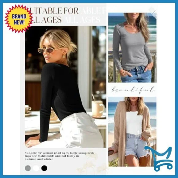 Women's Thermal Long Sleeve Shirts Fleece Lined Scoop Neck Base Layer 3 Pack